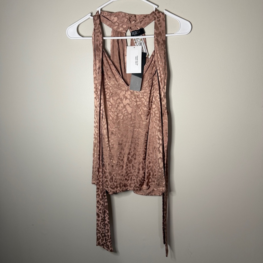 RESET boutique cheetah girl satin high neck womens top size medium going out top
